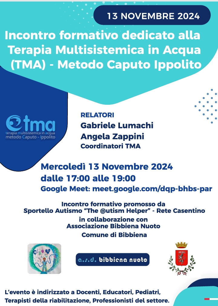 La TMA -Terapia Multisistemica in acqua: il 13 novembre una formazione online per insegnanti promosso dallo Sportello Autismo Casentino.